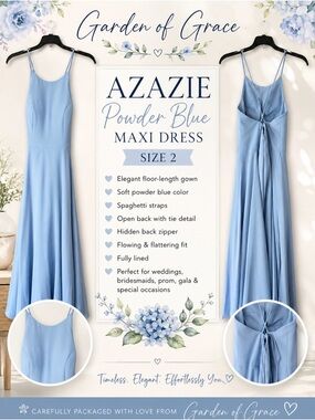 Azazie Powder Blue Maxi Dress — Spaghetti Strap Evening Gown